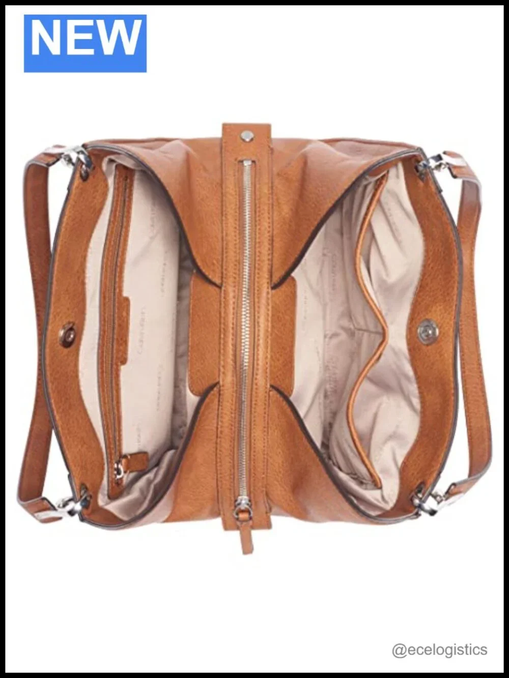 Vegan Leather Triple Compartment Shoulder Bag with Pockets